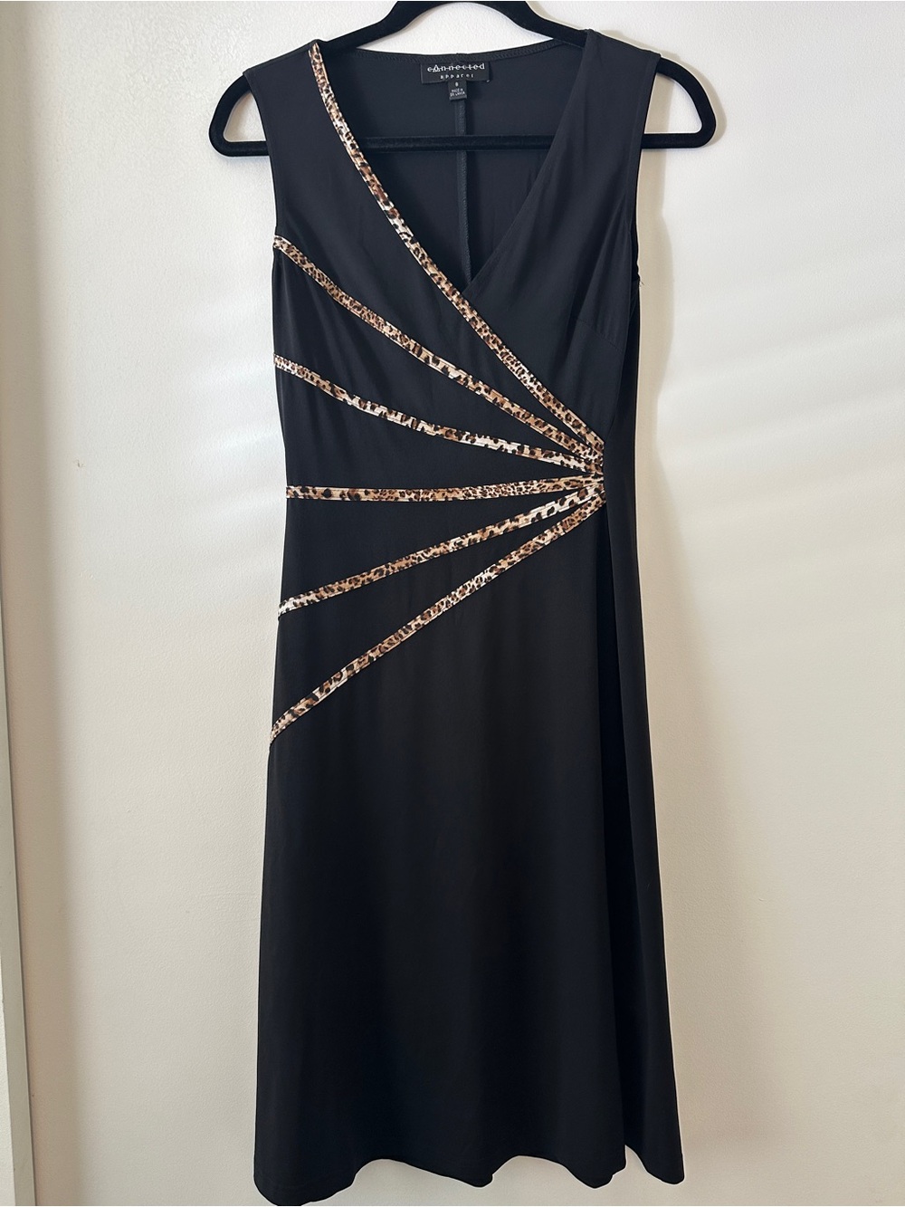 Connected Apparel Black and Leopard Print Maxi Dress